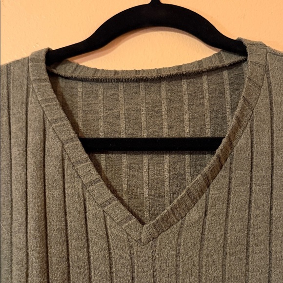 Olive Green V-Neck Ribbed Sweater - Picture 3 of 5